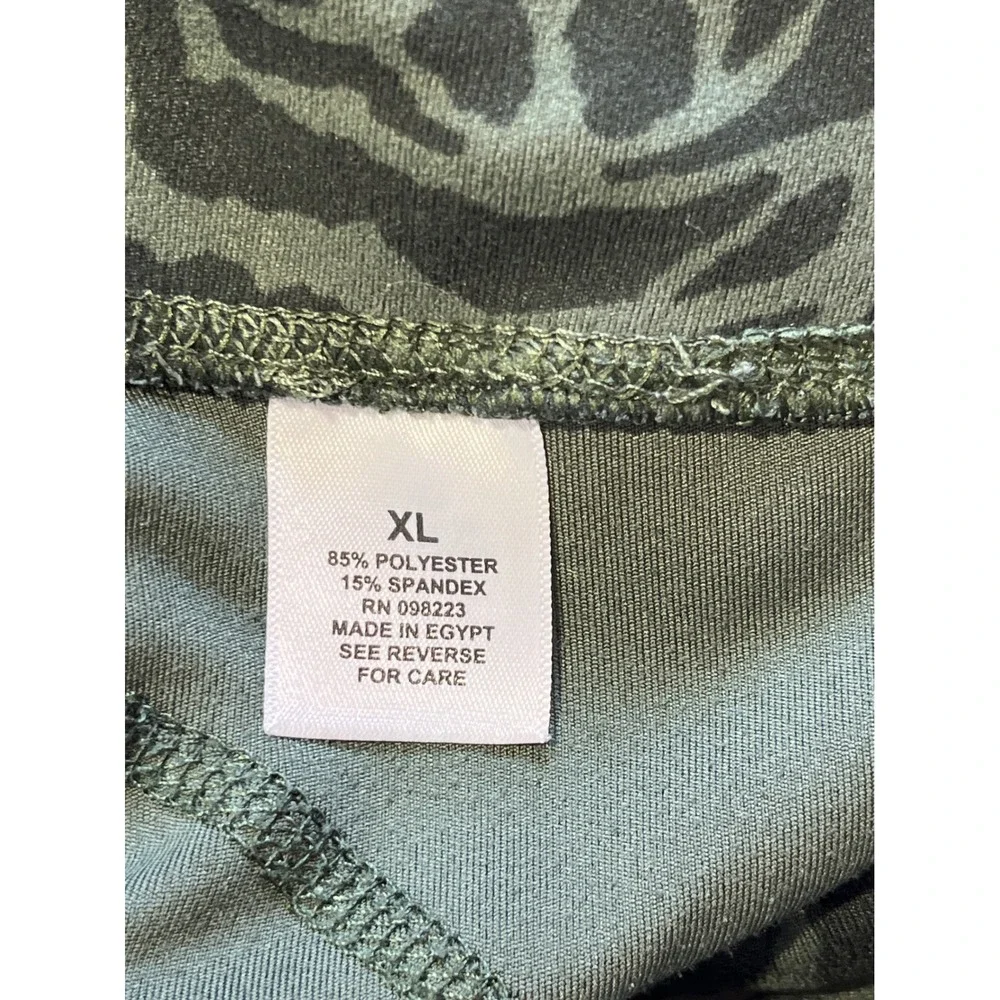 Freely Womens XL Leggings Olive Green Animal Print High Waist Pockets Athletic